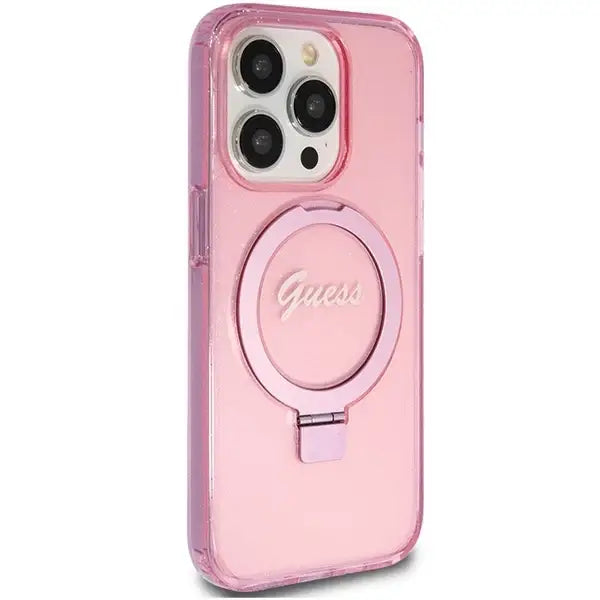 Guess Ring Stand Script Glitter MagSafe case for iPhone 15 Pro Max - pink - Cell phone cases and covers<<<HurtelXML