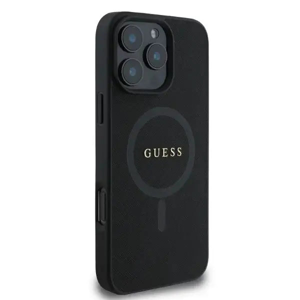Guess Saffiano Classic Logo MagSafe iPhone 16 Pro Case - Black - Cell phone cases and covers<<<HurtelXML