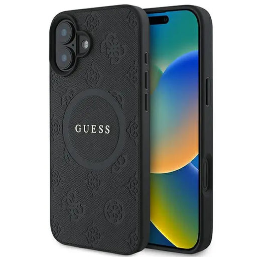 Guess Saffiano Peony Classic Logo MagSafe case for iPhone 16 - black - Cell phone cases and covers<<<HurtelXML
