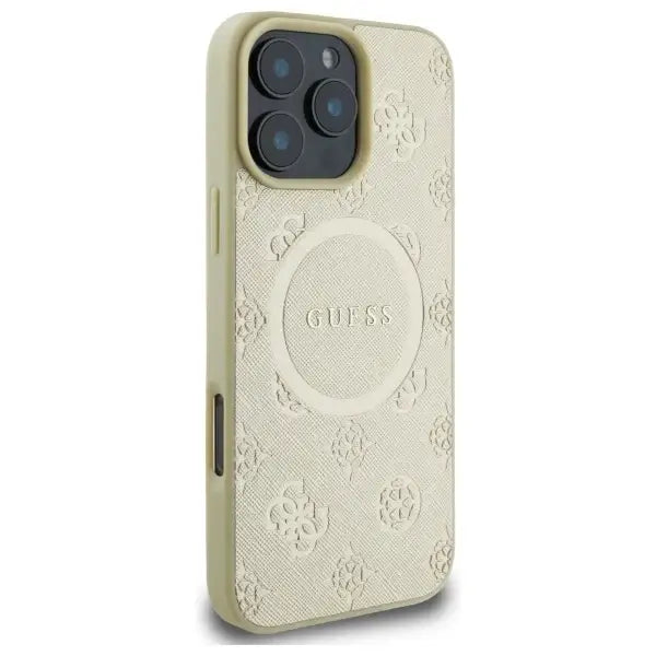 Guess Saffiano Peony Classic Logo MagSafe case for iPhone 16 Pro Max - gold - Cell phone cases and covers<<<HurtelXML