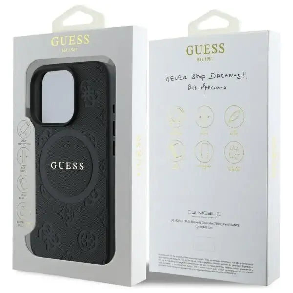Guess Saffiano Peony Classic Logo MagSafe Case for iPhone 16 Pro Max - Black - Cell phone cases and covers<<<HurtelXML