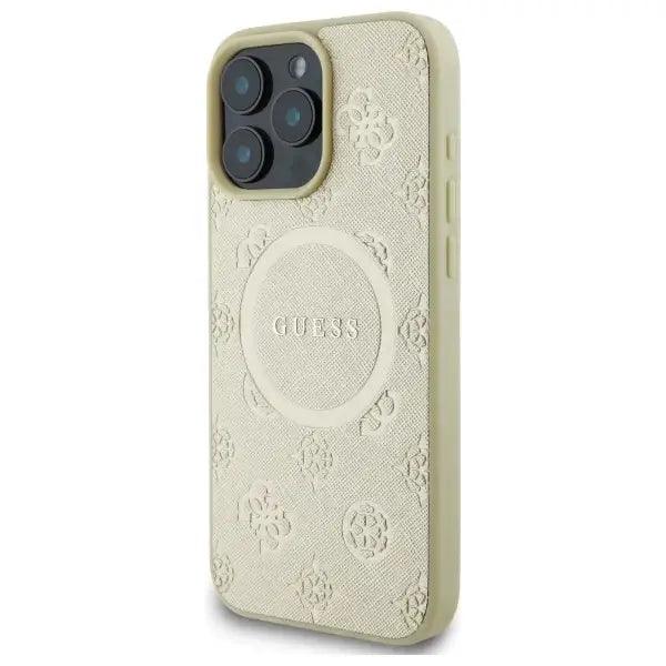 Guess Saffiano Peony Classic Logo MagSafe case for iPhone 16 Pro Max - gold - Cell phone cases and covers<<<HurtelXML