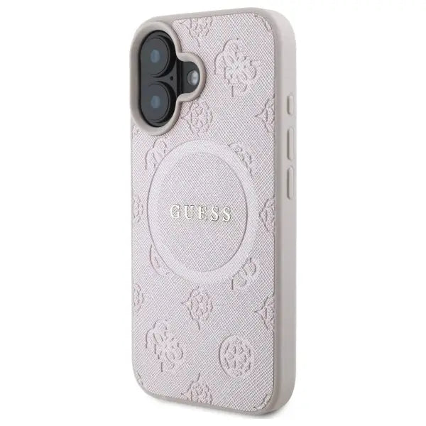 Guess Saffiano Peony Classic Logo MagSafe iPhone 16 Case - Pink - Cell phone cases and covers<<<HurtelXML