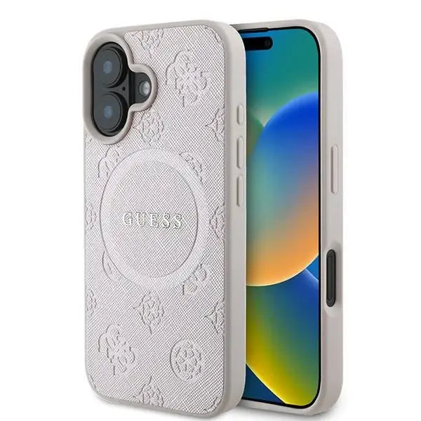Guess Saffiano Peony Classic Logo MagSafe iPhone 16 Plus Case - Pink - Cell phone cases and covers<<<HurtelXML