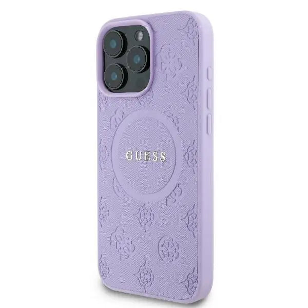 Guess Saffiano Peony Classic Logo MagSafe iPhone 16 Pro Case - Purple - Cell phone cases and covers<<<HurtelXML