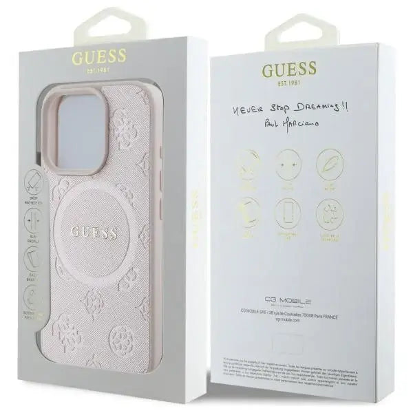 Guess Saffiano Peony Classic Logo MagSafe iPhone 16 Pro Max Case - Pink - Cell phone cases and covers<<<HurtelXML