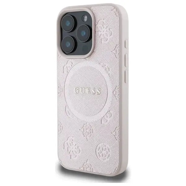 Guess Saffiano Peony Classic Logo MagSafe iPhone 16 Pro Max Case - Pink - Cell phone cases and covers<<<HurtelXML