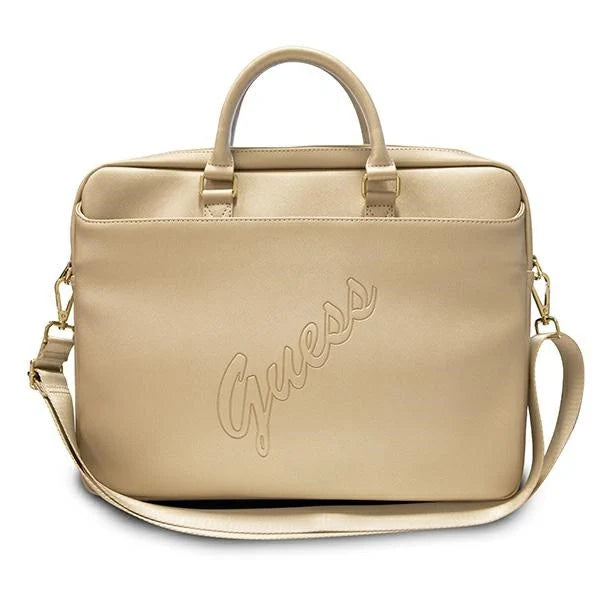 Guess Saffiano Script 16’’ Laptop Bag - Gold - Laptop bags<<<HurtelXML