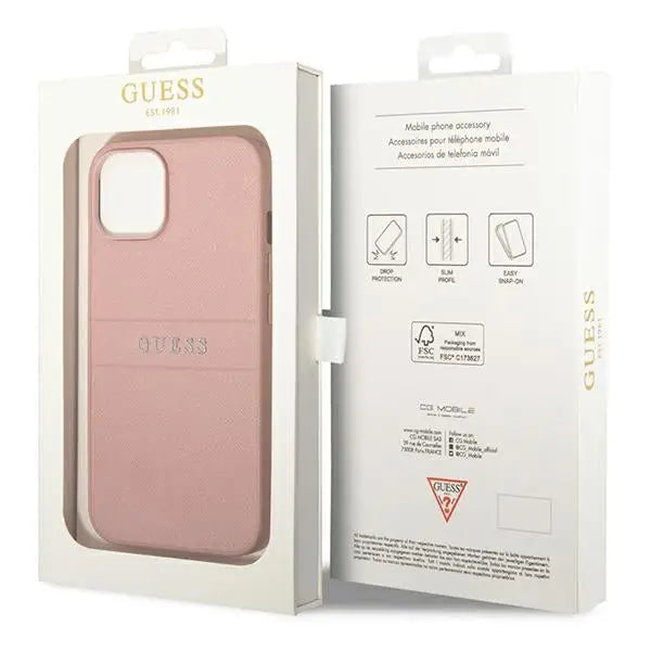 Guess Saffiano Strap Case for iPhone 14 Plus - Pink - Cell phone cases and covers<<<HurtelXML