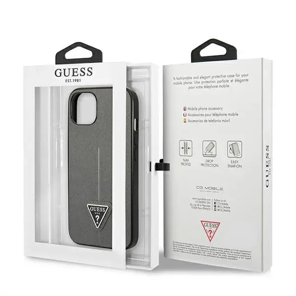 Guess SaffianoTriangle Logo case for iPhone 13 / 14 / 15 6.1’’ - silver - Cell phone cases and covers<<<HurtelXML