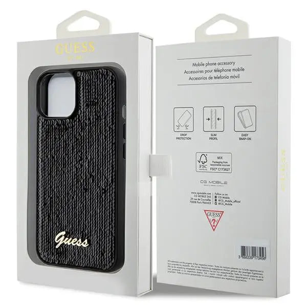 Guess Sequin Script Metal case for iPhone 14 / 15 / 13 - black - Cell phone cases and covers<<<HurtelXML
