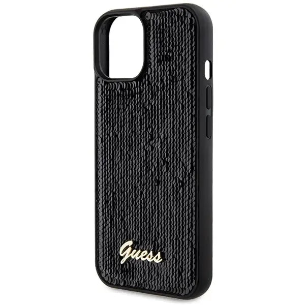 Guess Sequin Script Metal case for iPhone 15 - black - Cell phone cases and covers<<<HurtelXML