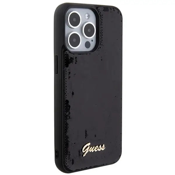 Guess Sequin Script Metal case for iPhone 15 Pro - black - Cell phone cases and covers<<<HurtelXML