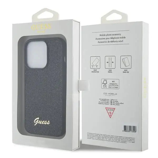 Guess Sequin Script Metal case for iPhone 15 Pro - black - Cell phone cases and covers<<<HurtelXML