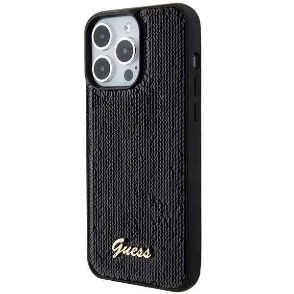 Guess Sequin Script Metal case for iPhone 15 Pro - black - Cell phone cases and covers<<<HurtelXML