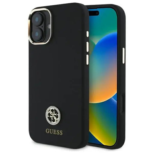 Guess Silicone Logo Strass 4G Case for iPhone 16 - Black - Cell phone cases and covers<<<HurtelXML