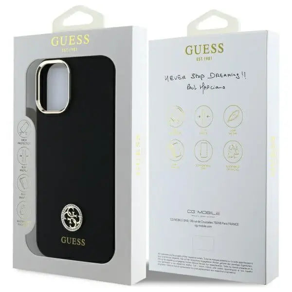 Guess Silicone Logo Strass 4G Case for iPhone 16 - Black - Cell phone cases and covers<<<HurtelXML