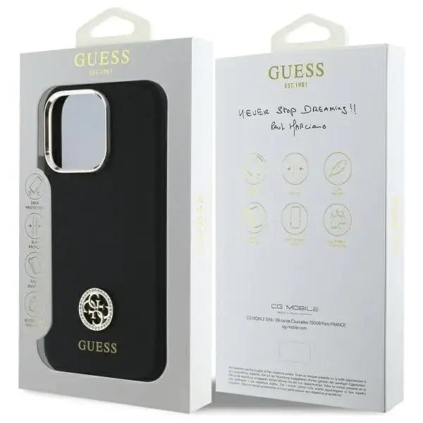 Guess Silicone Logo Strass 4G Case for iPhone 16 Pro Max - Black - Cell phone cases and covers<<<HurtelXML