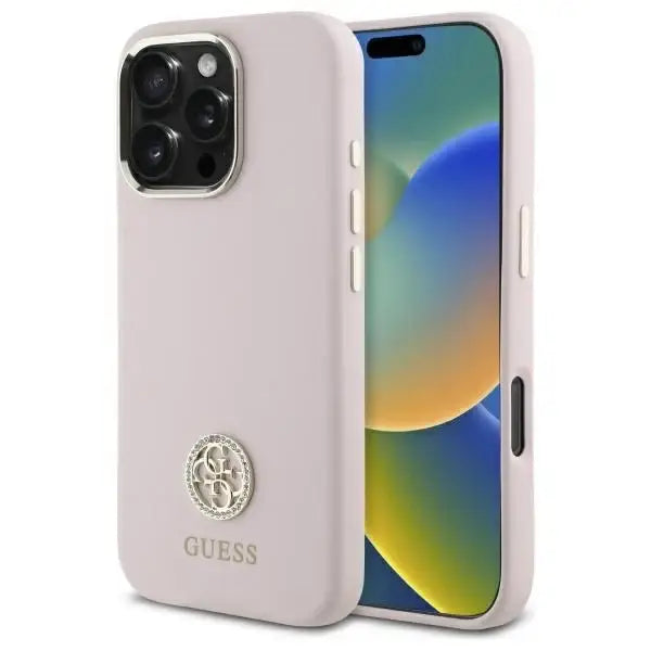 Guess Silicone Logo Strass 4G case for iPhone 16 Pro Max - light pink - Cell phone cases and covers<<<HurtelXML