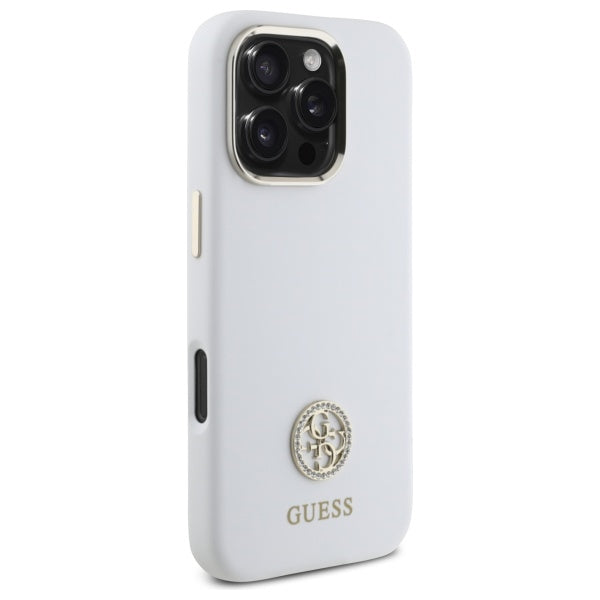 Guess Silicone Logo Strass 4G Case for iPhone 16 Pro Max - White - Cell phone cases and covers<<<HurtelXML