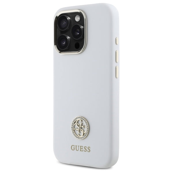 Guess Silicone Logo Strass 4G Case for iPhone 16 Pro Max - White - Cell phone cases and covers<<<HurtelXML
