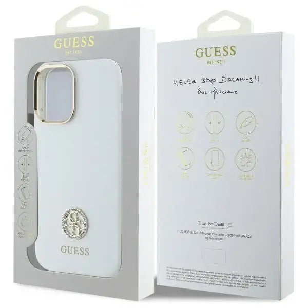 Guess Silicone Logo Strass 4G Case for iPhone 16 - White - Cell phone cases and covers<<<HurtelXML