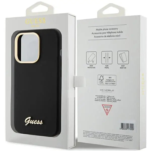 Guess Silicone Script Metal Logo & Frame case for iPhone 15 Pro - black - Cell phone cases and covers<<<HurtelXML