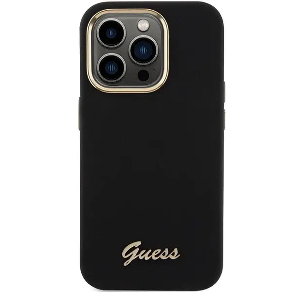Guess Silicone Script Metal Logo & Frame case for iPhone 15 Pro - black - Cell phone cases and covers<<<HurtelXML