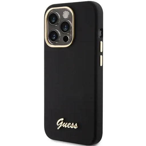 Guess Silicone Script Metal Logo & Frame case for iPhone 15 Pro - black - Cell phone cases and covers<<<HurtelXML