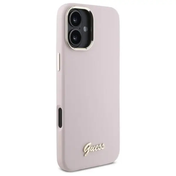 Guess Silicone Script Metal Logo & Frame iPhone 16 Case - Pink - Cell phone cases and covers<<<HurtelXML