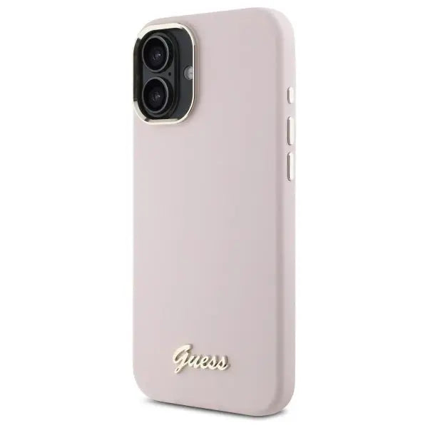 Guess Silicone Script Metal Logo & Frame iPhone 16 Case - Pink - Cell phone cases and covers<<<HurtelXML