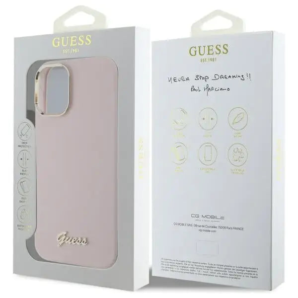 Guess Silicone Script Metal Logo & Frame iPhone 16 Case - Pink - Cell phone cases and covers<<<HurtelXML