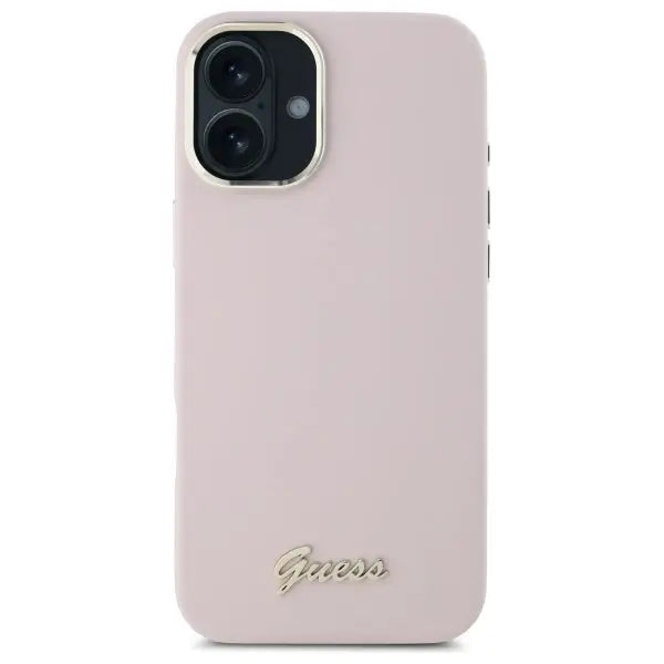 Guess Silicone Script Metal Logo & Frame iPhone 16 Case - Pink - Cell phone cases and covers<<<HurtelXML