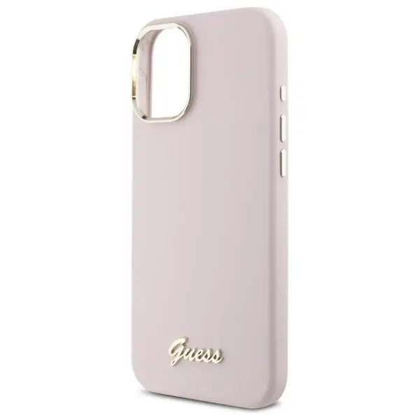 Guess Silicone Script Metal Logo & Frame iPhone 16 Case - Pink - Cell phone cases and covers<<<HurtelXML