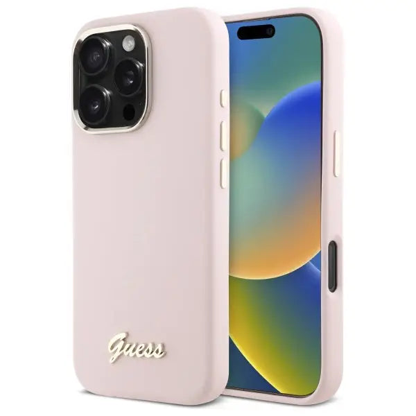 Guess Silicone Script Metal Logo & Frame iPhone 16 Pro Case - Pink - Cell phone cases and covers<<<HurtelXML