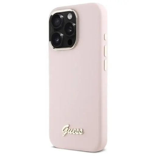 Guess Silicone Script Metal Logo & Frame iPhone 16 Pro Case - Pink - Cell phone cases and covers<<<HurtelXML
