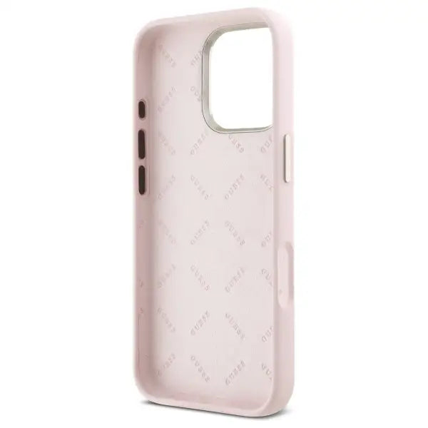 Guess Silicone Script Metal Logo & Frame iPhone 16 Pro Case - Pink - Cell phone cases and covers<<<HurtelXML