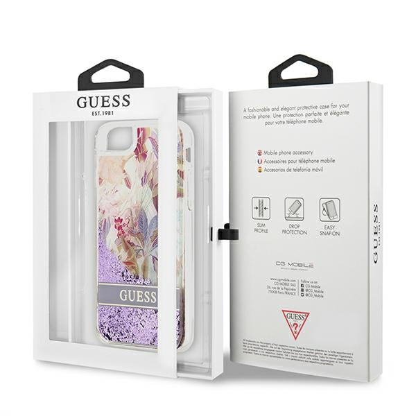 Guess Flower Liquid Glitter case for iPhone SE 2022 / SE 2020 / 7 / 8 - purple