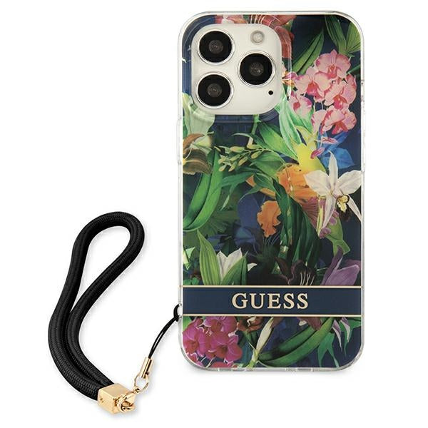 Guess GUHCP13LHFLSB iPhone 13 Pro / 13 6.1&quot; blue/blue hardcase Flower Strap