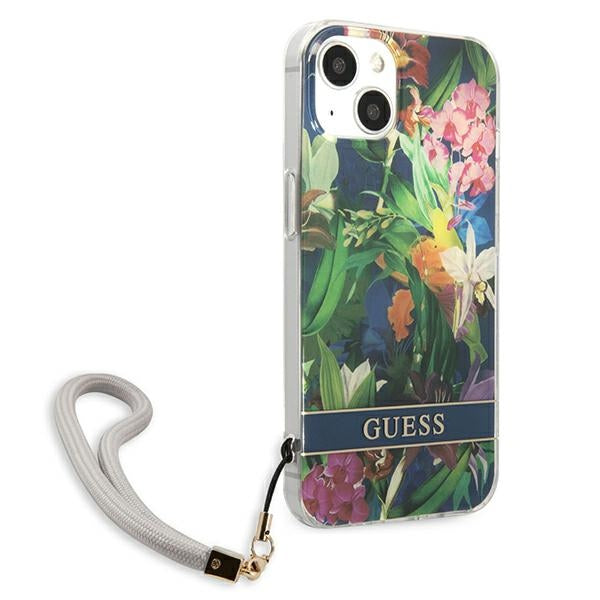 Guess GUHCP13MHFLSB iPhone 13 6.1&quot; blue/blue hardcase Flower Strap