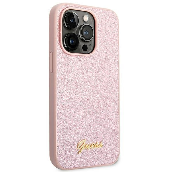 Guess Glitter Script Case for iPhone 14 Pro Max - Pink