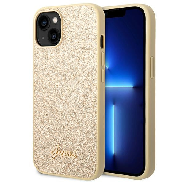 Guess Glitter Script Case for iPhone 14 Plus - Gold