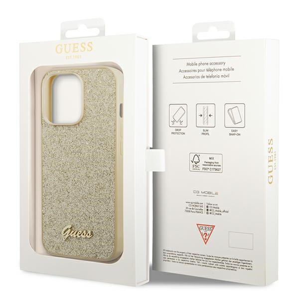 Guess Glitter Script Case for iPhone 14 Pro - Gold