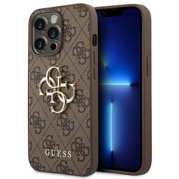 Guess 4G Big Metal Logo Case for iPhone 14 Pro - Brown