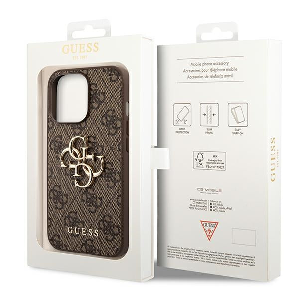 Guess 4G Big Metal Logo Case for iPhone 14 Pro - Brown