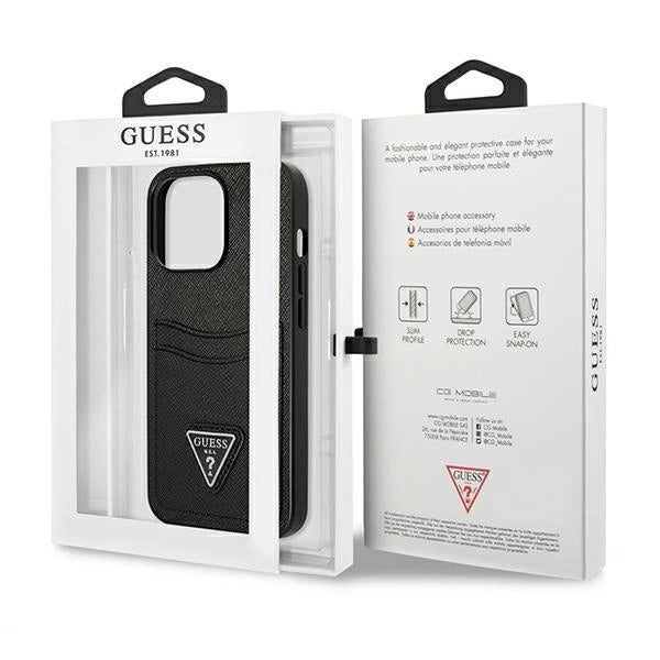 Guess Saffiano Triangle Logo Cardslot Case for iPhone 13 / 13 Pro - Black