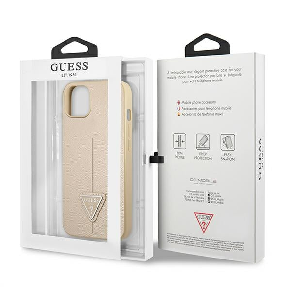 Guess GUHCP13SPSATLE iPhone 13 mini 5,4 &quot;beige / beige hardcase SaffianoTriangle Logo