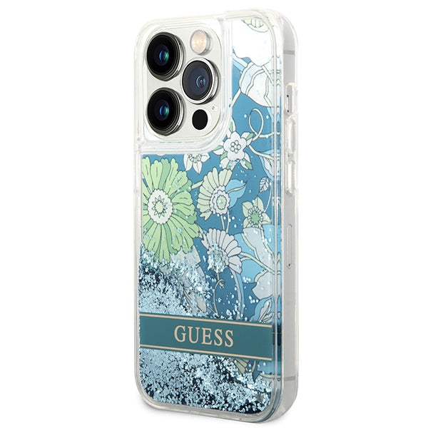 Guess GUHCP14LLFLSN iPhone 14 Pro 6.1" green/green hardcase Flower Liquid Glitter