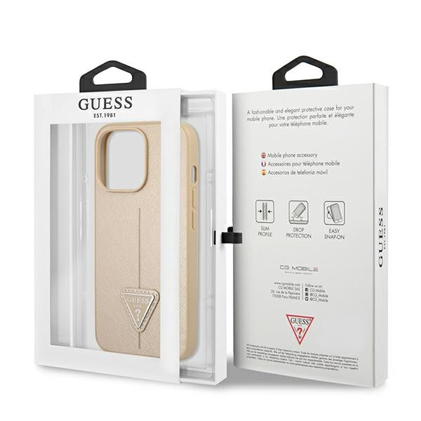 Guess GUHCP14LPSATLE iPhone 14 Pro 6,1 "beige / beige hardcase SaffianoTriangle Logo
