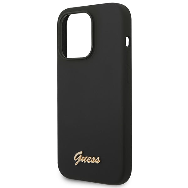 Guess Silicone Vintage Gold Logo iPhone 14 Pro Case - Black
